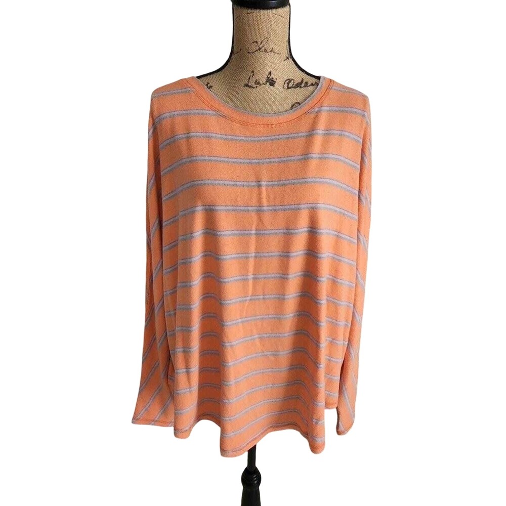 Easel Los Angeles Orange Gray Stripe Long Sleeve‎ Casual Top Women's Size L